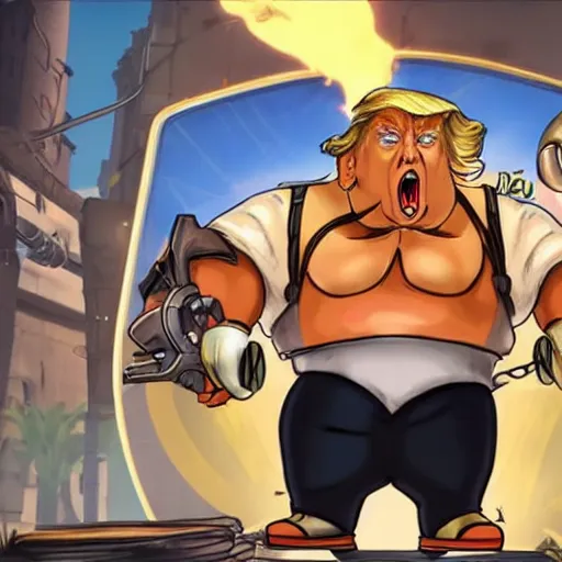 Prompt: Donald trump as roadhog in overwatch game