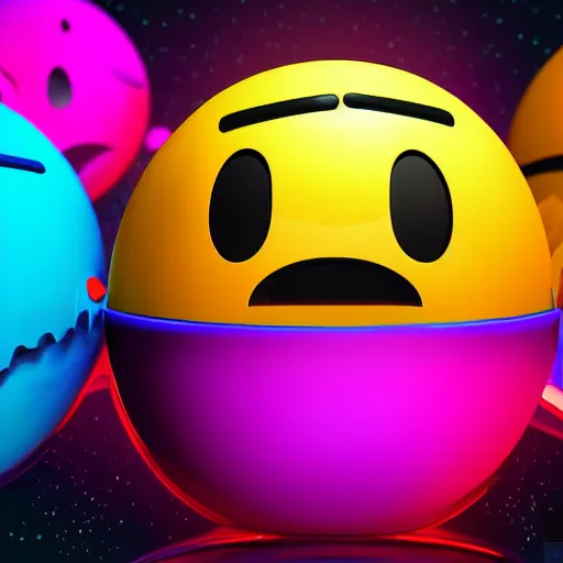 Image similar to mind blown emoji, 3 d render, 4 k, glossy sphere, vivid colors, black background