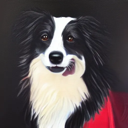 Prompt: a border collie in formal attire, oil painting