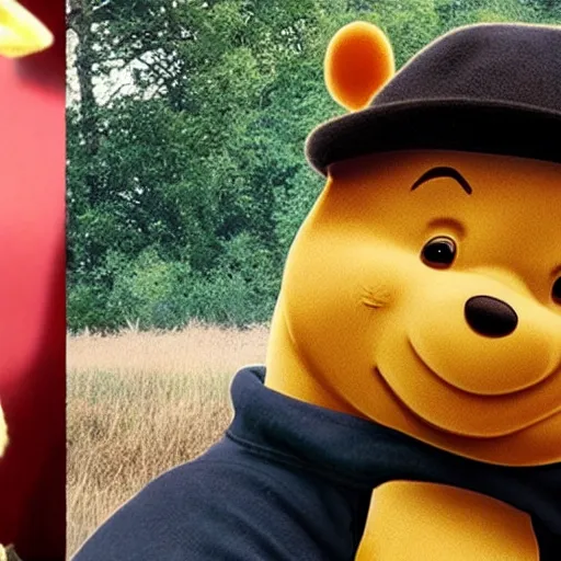 Image similar to A still of Winnie the Pooh if he was Keanu Reeves