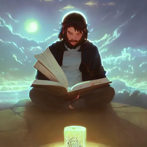 Image similar to kirby reading the bible, religious, christianity, video game, nintendo, high qiality, loading screen, unreal engine, fantasy art by greg rutkowski, loish, rhads, ferdinand knab, makoto shinkai and lois van baarle, ilya kuvshinov, rossdraws, tom bagshaw, global illumination, radiant light, detailed and intricate environment