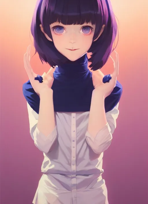 Image similar to full body beautiful and cute and aesthetic school girl greeting, very slightly smiling, wave a hand at the camera, perfect face, symmetric eyes, sharp focus, specular reflection, occlusion shadow, artstation, by ilya kuvshinov and jeremy lipking and quentin mabille, light novel cover art, 3 d epic illustrations, symmetric body