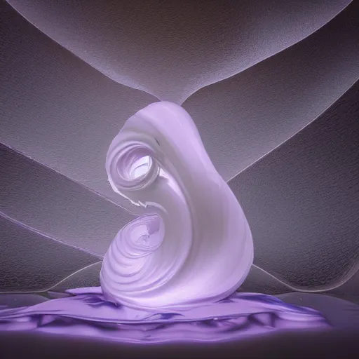 Image similar to 3 d fluid simulation render, octane render, xparticles, white colors, female bodies, white carved abstract sculpture, amethyst mineral quartz, swirly curls, abstract white fluid, golden edges and fractals