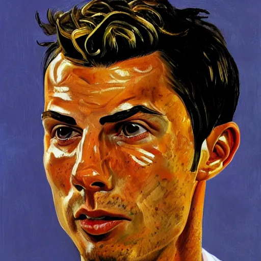 Image similar to portrait of cristiano ronaldo, painting by paula rego, high detail, high resolution