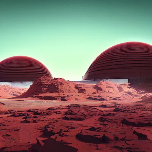 Prompt: the structure on a terraformed mars, artwork by beeple