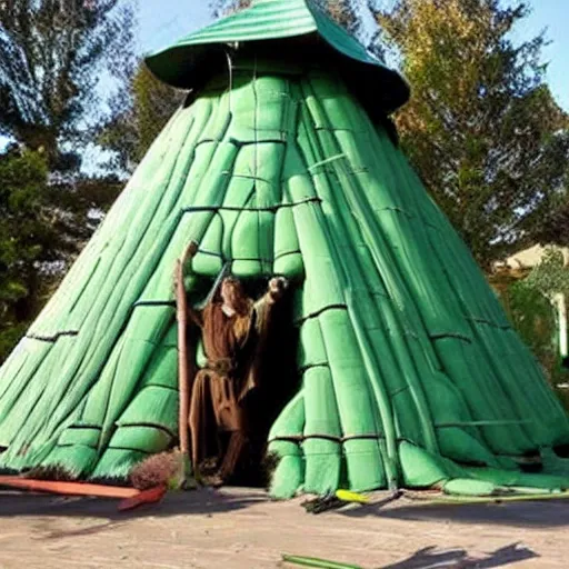 Image similar to Yoda using the force to put together a sukkah, sukkot, shelter