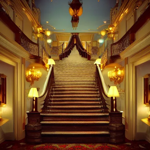 Image similar to luxury interior of a victorian hotel volumetric light morning cinematic photo,