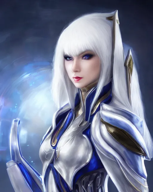 Image similar to perfect white haired attractive egyptian goddess, warframe armor, beautiful, symmetric, dreamy, half asian, pretty face, blue eyes, taylor swift, detailed, scifi platform, laboratory, experiment, 4 k, ultra realistic, epic lighting, android body, illuminated, cinematic, masterpiece, art by akihito tsukushi, voidstar