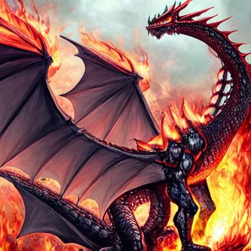 Prompt: Fire breathing dragon burning down cities