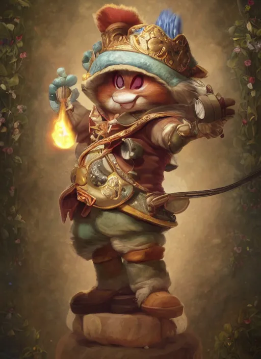 Image similar to teemo from league of legends, as king louis xv, hyper detailed, digital art, trending in artstation, cinematic lighting, studio quality, smooth render, unreal engine 5 rendered, octane rendered, art style by klimt and nixeu and ian sprigger and wlop and krenz cushart