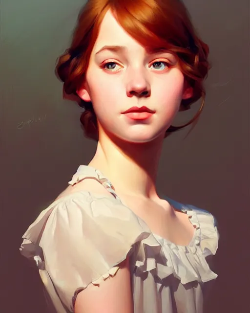 Image similar to stylized portrait of an artistic pose, composition, young anne with an e, anne shirley, realistic shaded, fine details, realistic shaded lighting poster by ilya kuvshinov, magali villeneuve, artgerm, jeremy lipkin and michael garmash and rob rey