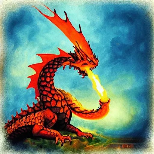 Prompt: “fire breathing dragon, Impressionism style”