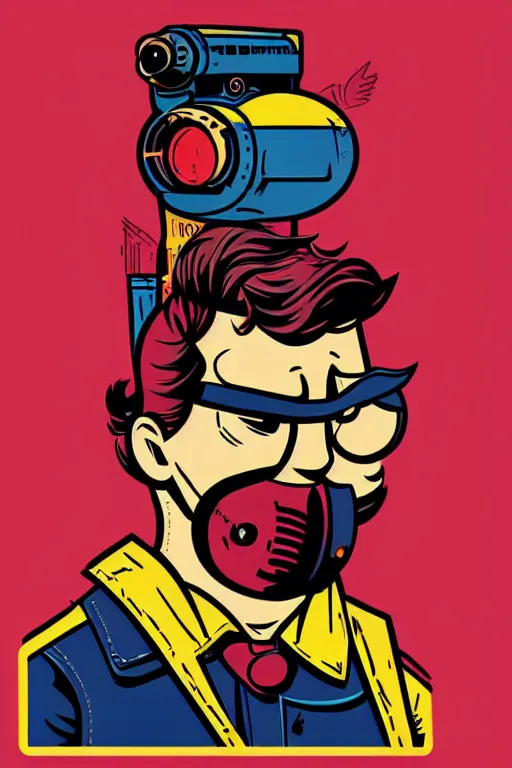 Image similar to fallout 7 6 retro futurist illustration art by butcher billy, sticker, colorful, illustration, highly detailed, simple, smooth and clean vector curves, no jagged lines, vector art, smooth andy warhol style