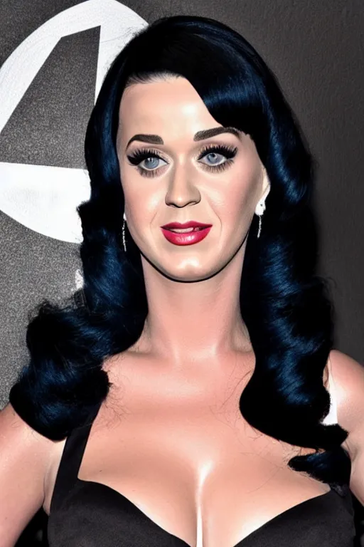 Image similar to katy perry pregnant as black widow in the avengers, portrait realistic photograph, very detailed face