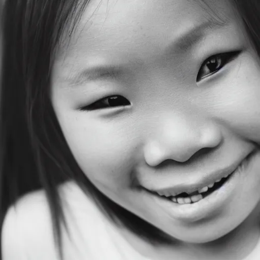 Prompt: black and white photo of an asian girl