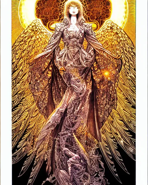 Image similar to hyper detailed illustration of an angel made of light, very holy, intricate linework, lighting poster by moebius, ayami kojima, 90's anime, retro fantasy