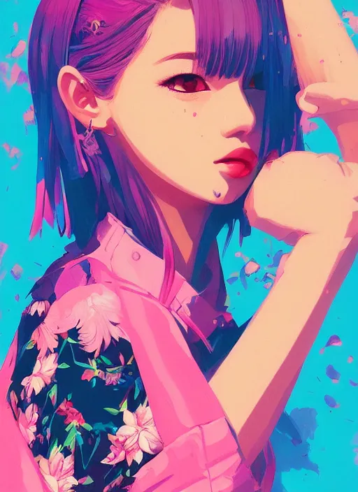 Image similar to lisa blackpink portrait illustration, pop art, splash painting, beautiful floral and plants ornaments in cloth and hair, art by ilya kuvshinov, greg rutkowski and makoto shinkai, dan mumford, artstation