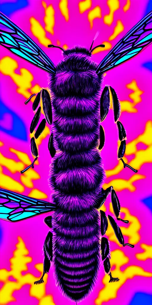 Image similar to hyper detailed ultra sharp of a beautiful bee. trending on artstation, vaporwave aesthetic, synthwave, colorful, psychedelic, digital painting, concept art, smooth, sharp focus, illustration, 8 k