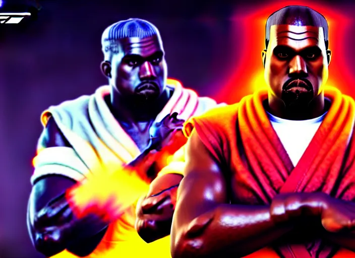 Prompt: ` kanye west in street fighter v ( 2 0 1 7 ), dynamic pose, official media, ps 4 in - game cinematic, 5 k