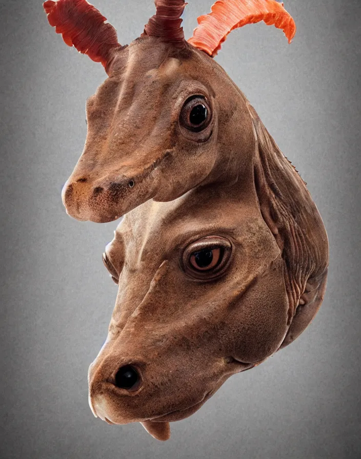 Prompt: high resolution photo portrait of muscular animal human merged head dolphin horse head, shark merging snake goat skin ears, background removed, scales skin frog rat, alligator cat merged bird head cow, chicken face morphed fish head, gills, horse head animal merge, morphing dog head, animal eyes, merging crocodile head, anthropomorphic creature