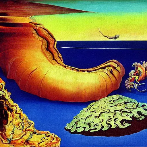 Image similar to Cambrian sea creatures painting by Salvador Dali