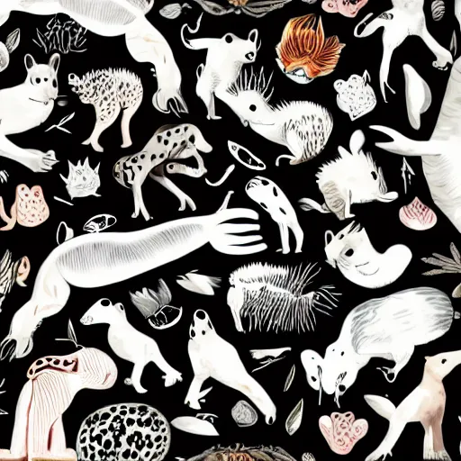 Image similar to animals and plants on a black background, wallpaper, Illustration, Anatomical Drawing, Painting