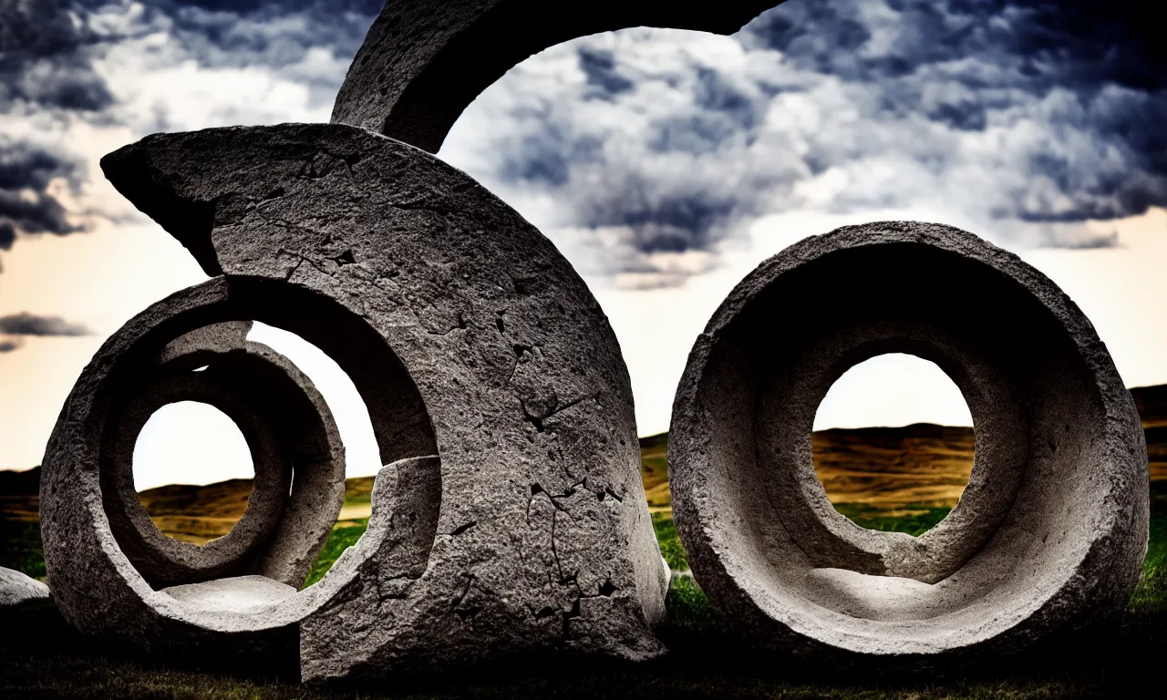 Prompt: round stargate made of stone, cinematic view, epic sky