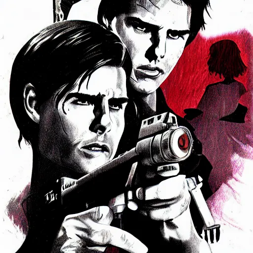 Image similar to Teen Horror movie poster, Tom Cruise as main character, highly detailed illustration by Richard Corben