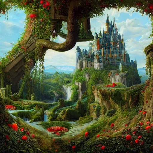 Prompt: paint surrealist 🥦🏰🍄, ferdinand knab, high definition and detailed 4 k