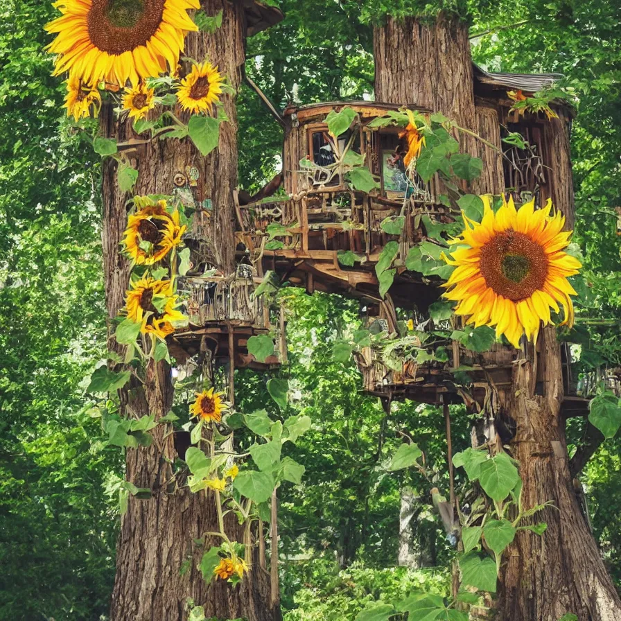 Prompt: Sunflower + Dreamcatcher + Treehouse