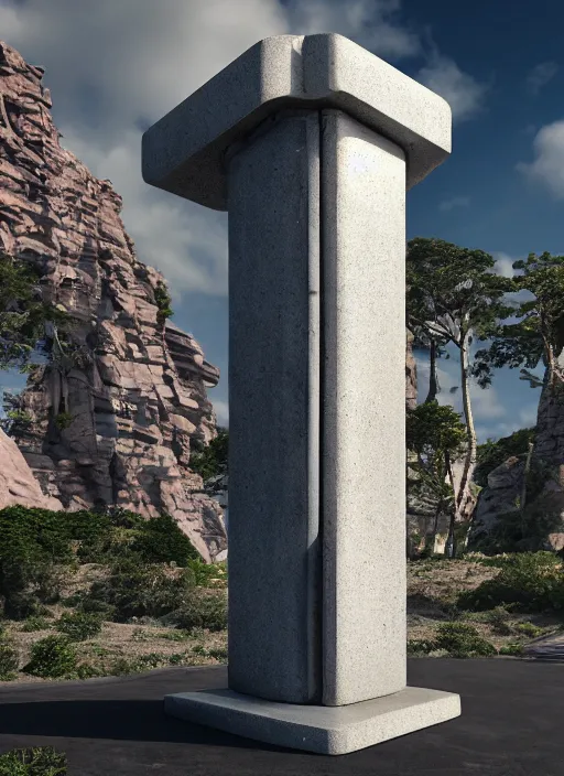 Image similar to highly detailed architecture render of a futuristic monument stele standing on the road archdaily made in unreal engine 4