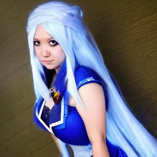 Image similar to photograph of a girl cosplaying Crystal Maiden from Dota 2, HD, award winning photography, uploaded on Facebook, highly detailed