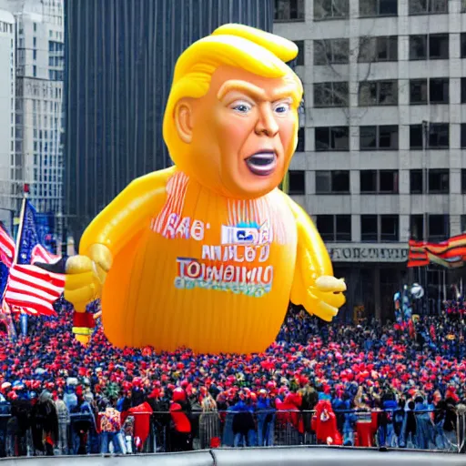 Image similar to big Donald Trump balloon at Macy's Thanksgiving Day parade, 4k