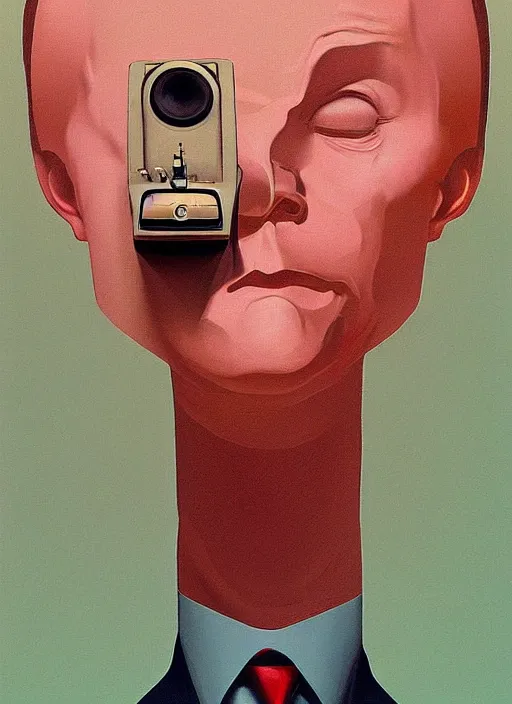 Image similar to phone head man portrait with a rotary phone for head Edward Hopper and James Gilleard, Zdzislaw Beksinski, highly detailed