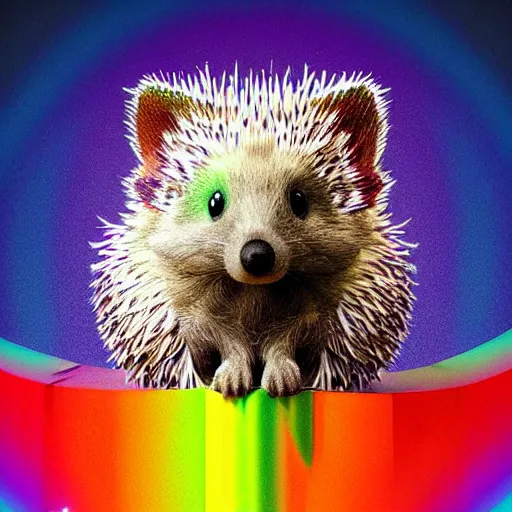 Prompt: octane rendering of a rainbow hedgehog portrait, childrens poster, digital art, beautiful