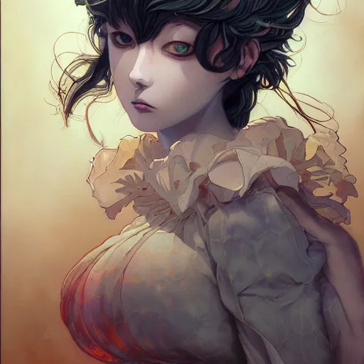 Image similar to prompt : magestic rogue portrait soft light painted by james jean and katsuhiro otomo, inspired by evangeleon anime, smooth face feature, intricate oil painting, high detail illustration, sharp high detail, manga and anime 1 9 9 0