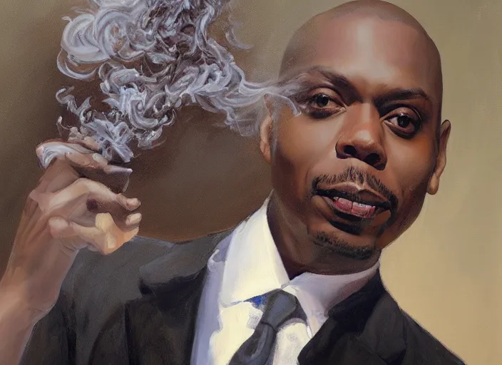 Image similar to a highly detailed beautiful portrait of dave chappelle smoking weed by gregory manchess, james gurney, james jean