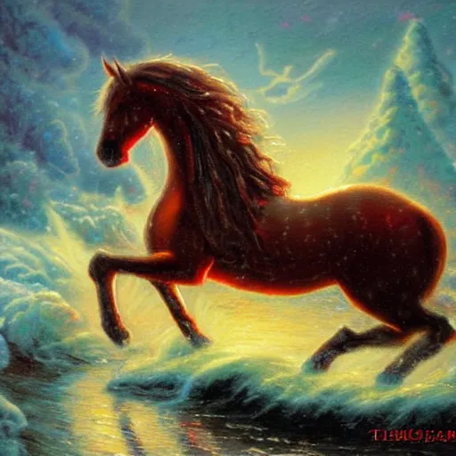 Prompt: sleipnir, artist is thomas kinkade,