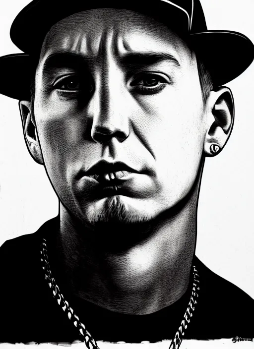 Prompt: Sideview Portrait of Eminem Shepard Fairey