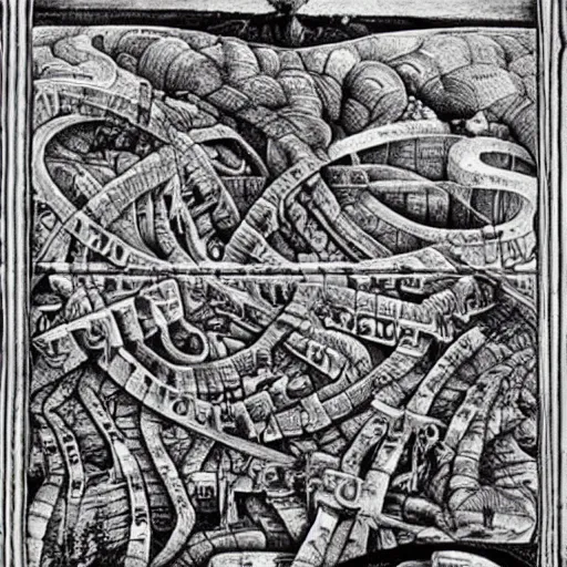 Image similar to the world is labyrinthine beyond possibility of imagining, inhabited on many levels by alien intelligence, infinite in extent, staggering in its beauty, terrifying in its weirdness, endlessly satisfying and peculiar, by albrecht durer