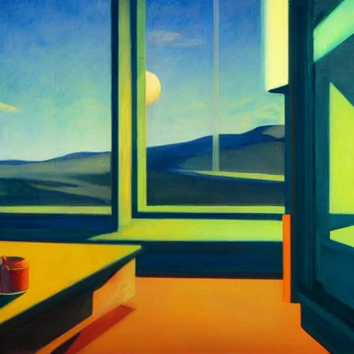 Prompt: Dreaming of outerspace, by Edward Hopper, lofi colors