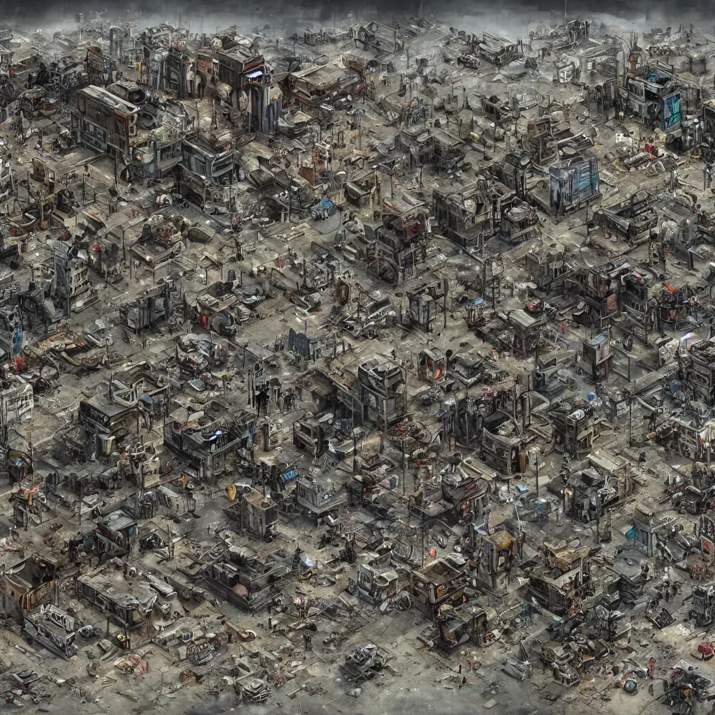 Image similar to big post apocalyptic city made of junk