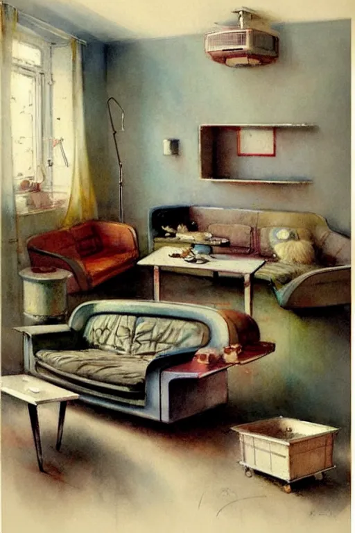 Image similar to ( ( ( ( ( 1 9 5 0 s retro future living room. muted colors. ) ) ) ) ) by jean - baptiste monge!!!!!!!!!!!!!!!!!!!!!!!!!!!!!!