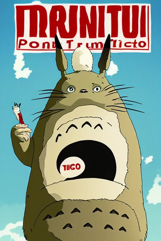 Image similar to portrait of totoro as donald trump by studio ghibli
