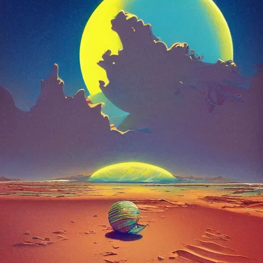 Image similar to a desert and an ocean on a strange planet, by bruce pennington, by sam freio, by thomas rome, by victor mosquera, juxtapoz, behance, dayglo, prismatic, iridescent