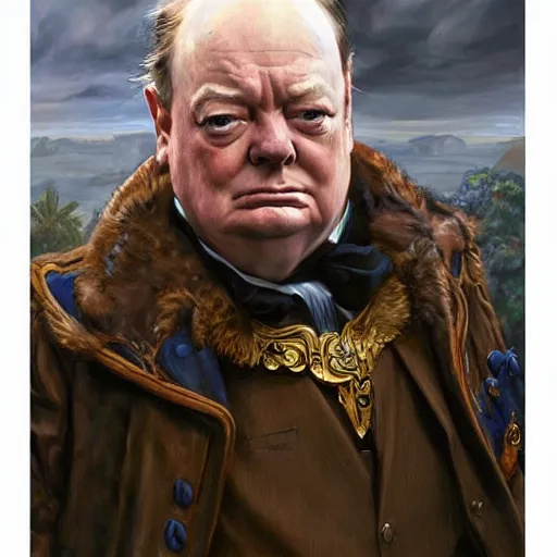 Image similar to Winston Churchill as a fantasy D&D character, portrait art by Donato Giancola and James Gurney, digital art, trending on artstation