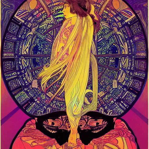 Prompt: illusionary art tiger sunset psychedelic trippy gorgeous beautiful pretty girl in the sky by victo ngai hyperrealism alphonse mucha