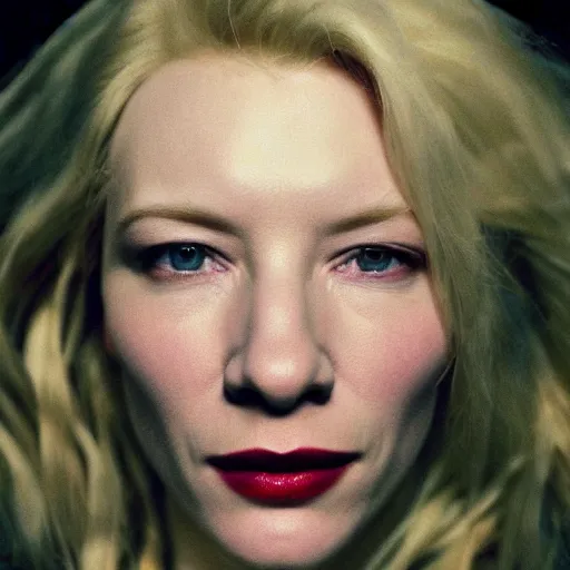 Image similar to realistic expired kodak film portrait of albino kate blanchett mix, hyperrealism, hypermaximalism, photorealistic, detailed, atmospheric, 8 k, award winning photography, cinematic