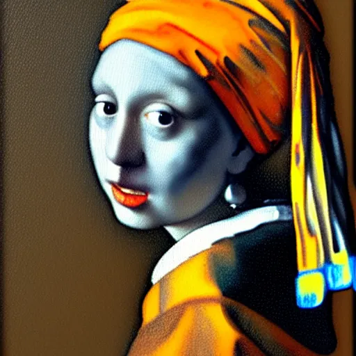 Image similar to orange cat with a pearl earring by jan vermeer, oil painting ， headshot, 8 k