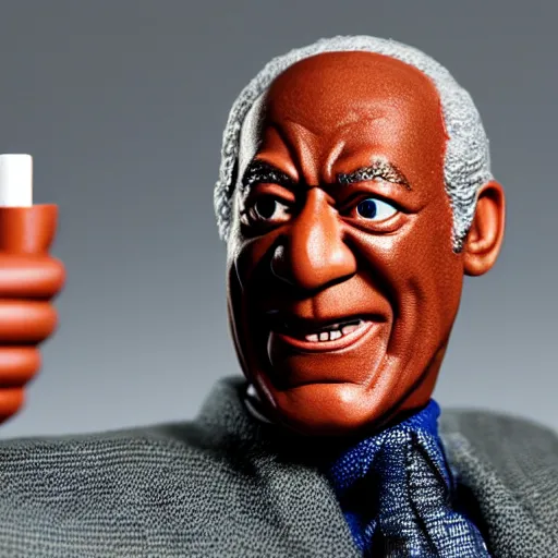 Prompt: action figure of bill cosby, product image, telephoto lens, plastic toy,
